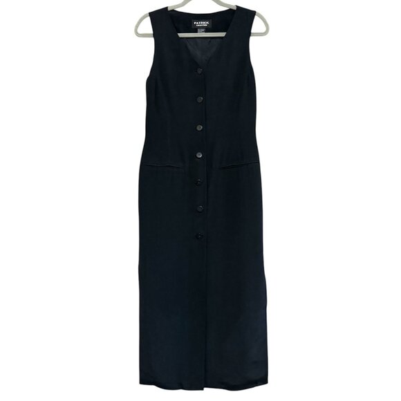 Patrick Collection Long Black Silk Vest Full Length With Side Slits Size 4 - Picture 1 of 11